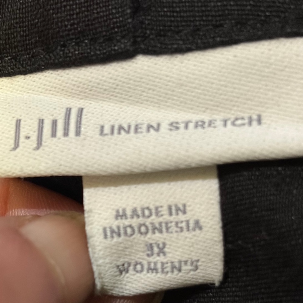 J. Jill Linen Stretch Black Crop Pant Button Ankle Detail Flat Front Elastic Bac - Picture 6 of 8